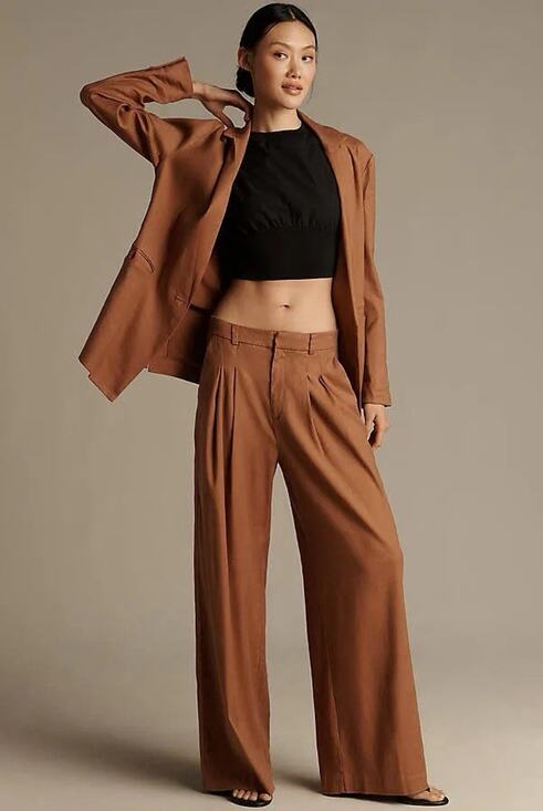 Anthropologie Pants - Anthropologie Maeve The Avery Linen Stretch Pleated Wide Leg Trousers L Tall New